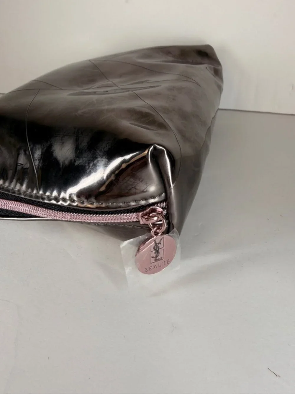 YSL Beaute Yves Saint Laurent Cosmetic Makeup Bag Black Opium Metallic Silver